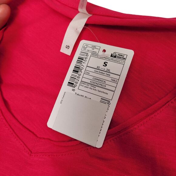 DeFacto Basic Women Casual Short Sleeve V-Neck T-Shirt Pink Size Small - Picture 6 of 9